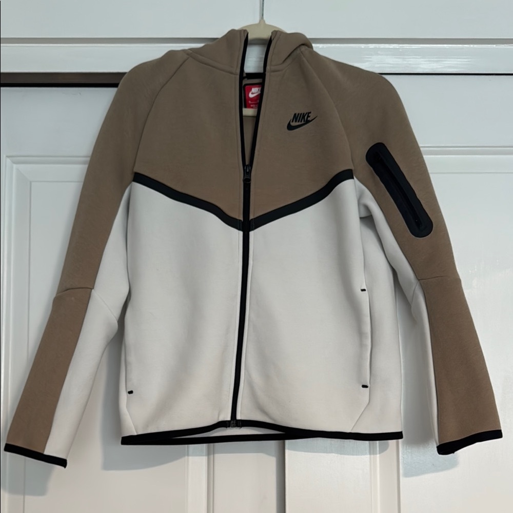 Nike Boys Tech Fleece Tan and White Full Zip-Up Jacket
